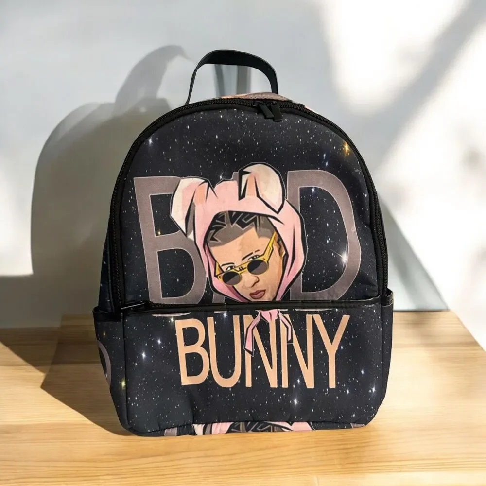 Trendy‎ Cartoon School Backpack Travel Bag BookBag Rapper Bad Bunny Hip Hop